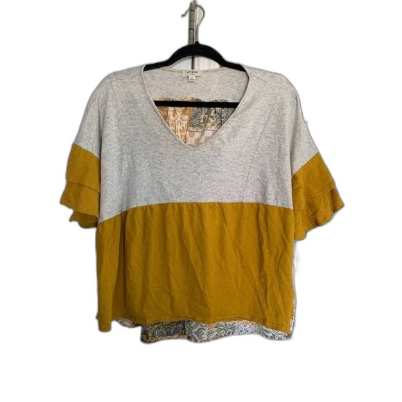 Umgee Ruffle Sleeve Mixed Pattern Tee LG - Picture 2 of 7